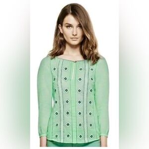 Tory Burch Sage Green Lucille Beaded Boho Tunic Top